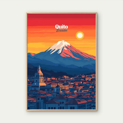 Quito Ecuador Landscape with Cotopaxi Volcano Travel Poster Print Wall Art