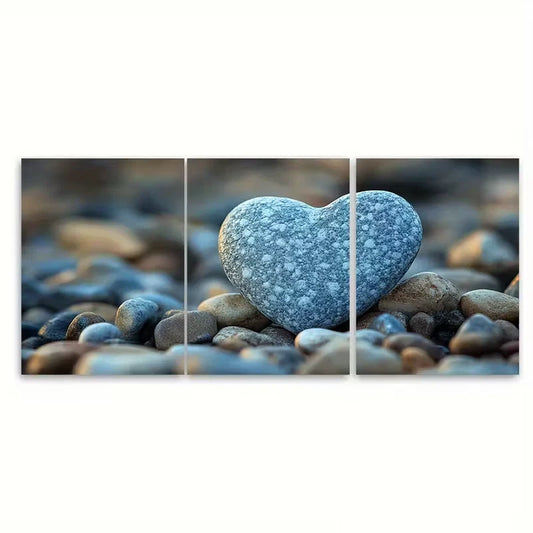 3pcs , Serene Heart Shaped Stone Metal Print Ready to Hang Art
