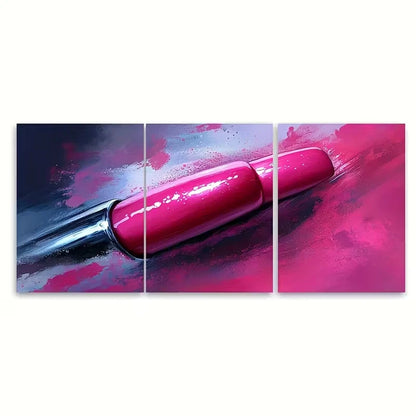 3pcs Elegant Beauty Fashion Illustration Pink Nail Metal Print Ready to Hang Art