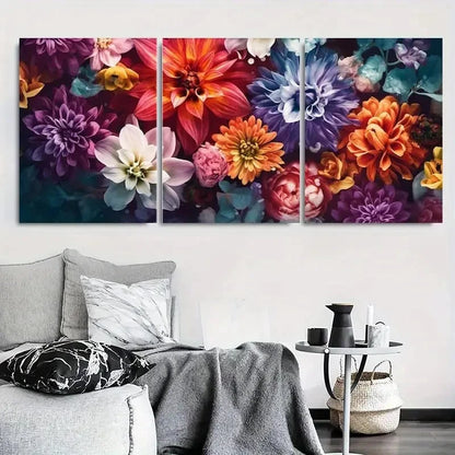 3pcs Abstract Colorful Dahlia Bouquet Wall Art Set Canvas Framed 40x60cm - High Quality Print 100% Australian Made Wall Canvas Ready to Hang