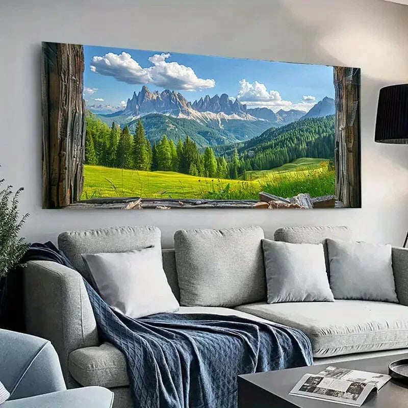 Deep Greens and  Peaks wall canvas office home room framed 120x60cm