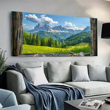 Deep Greens and  Peaks wall canvas office home room framed 120x60cm