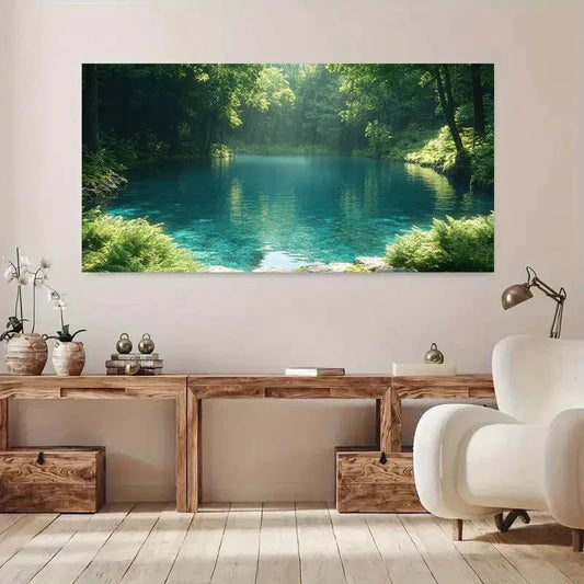 Summer Lake Vibrant Forest wall canvas office home room framed 120x60cm - Bella Home Decor