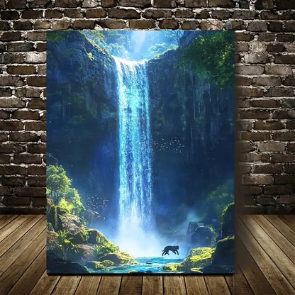 Surreal Nature Scene with Sunlight and Mist Painting 40x60cm Metal Print Ready to Hang
