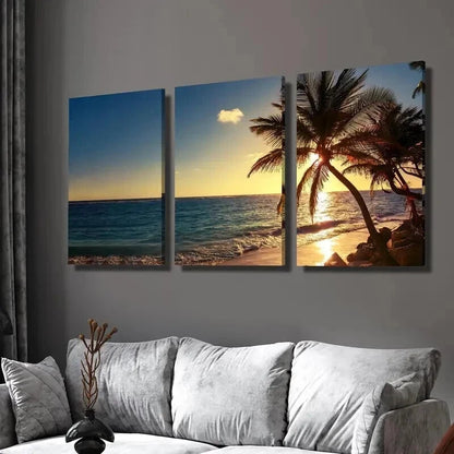 3pcs Sunset at Sea Coco Island Scenery Wall Art Set Canvas Framed 40x60cm - High Quality Print 100% Australian Made Wall Canvas Ready to Hang