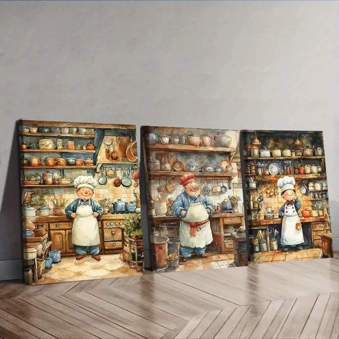 3pcs The Whimsical Chef Wall Art Set Canvas Unframed - High Quality Print 100% Australian Made Wall Canvas