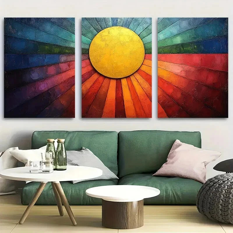 3pcs Painted Rays Color Theory Metal Print Ready to Hang Art