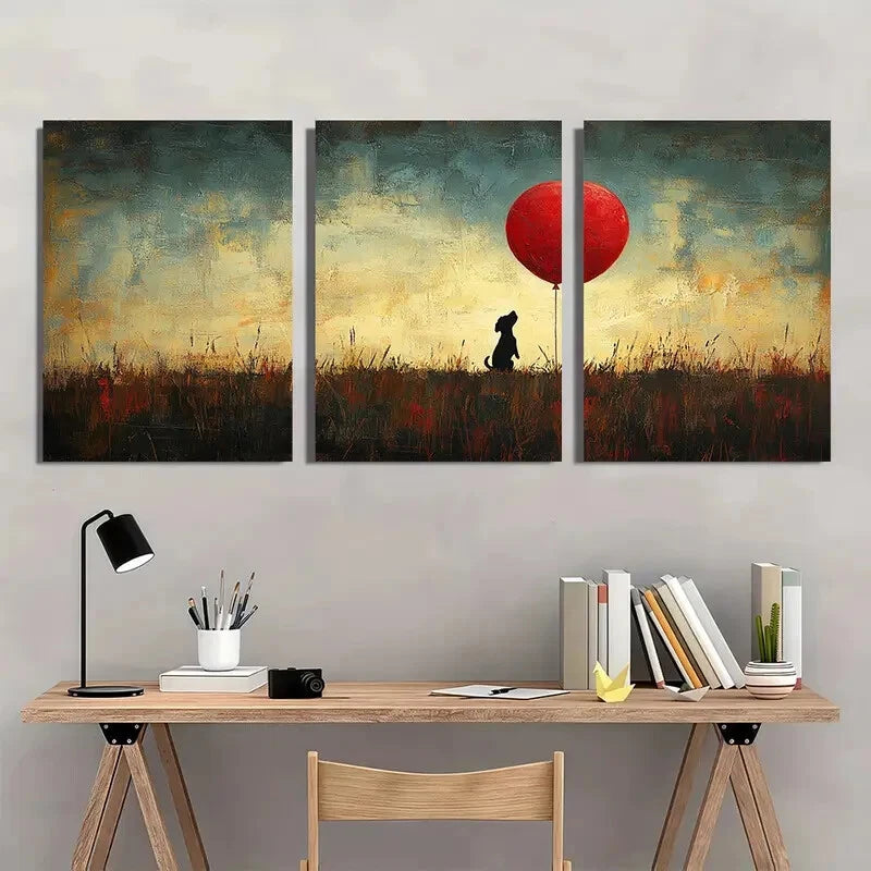 3pcs The Red Balloon Fine Whimsical Art Metal Print Ready to Hang Art