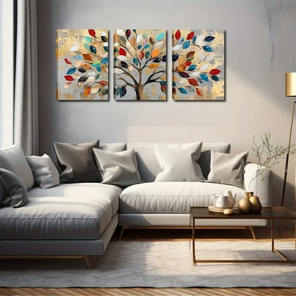 3pcs Tree Colorful Leaf Design Décor Perfect Wall Art Set Canvas Framed 40x60cm - High Quality Print 100% Australian Made Wall Canvas Ready to Hang