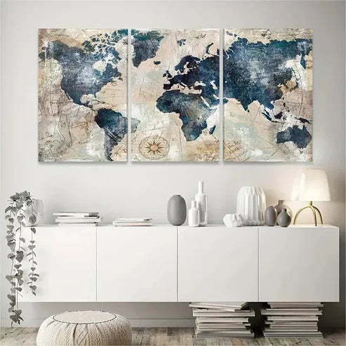 3pcs Abstract Map Decorative Modern Art Wall Art Canvas Unframed - High Quality Print 100% Australian Made Wall Canvas