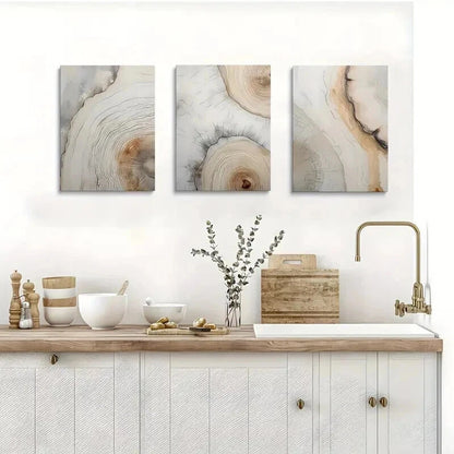 3pcs Geometric Neutral Tree Ring Patterns Wall Art Set Canvas Framed 40x60cm - High Quality Print 100% Australian Made Wall Canvas Ready to Hang