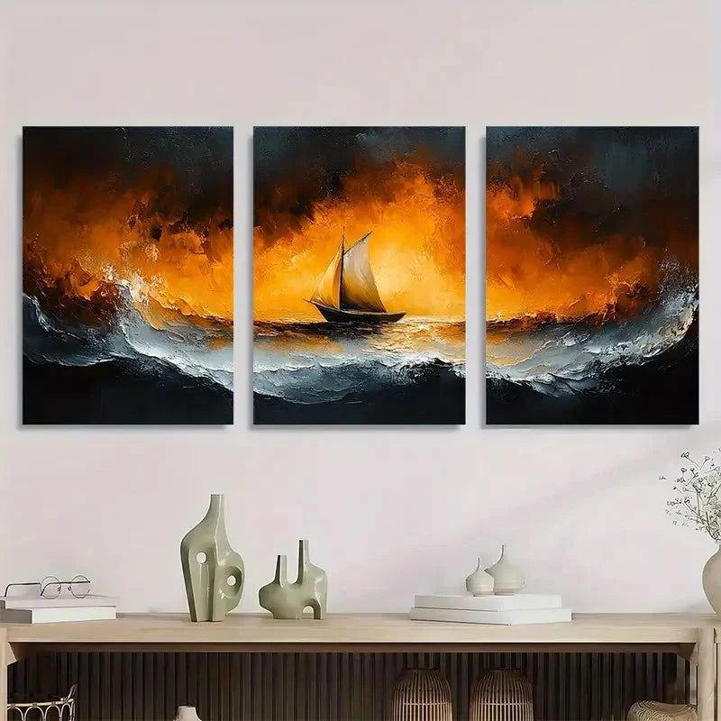 3pcs Vibrant Abstract Ocean Scene Metal Print Ready to Hang Art