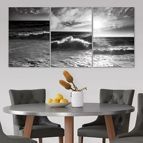 3pcs Dark Ocean Wave on Beach Canvas Framed 60x90cm - High Quality Print 100% Australian Made Wall Canvas Ready to Han