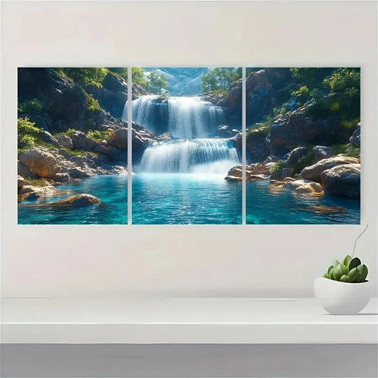 3pcs Waterfall Painting Print Waterfall Art Nature Metal Print Ready to Hang Art