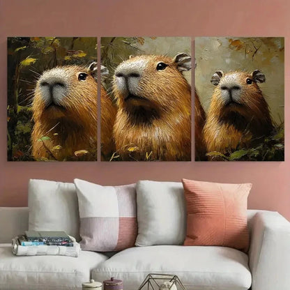 3pcs Funny Capybara Wild Animals Illustration Metal Print Ready to Hang Art