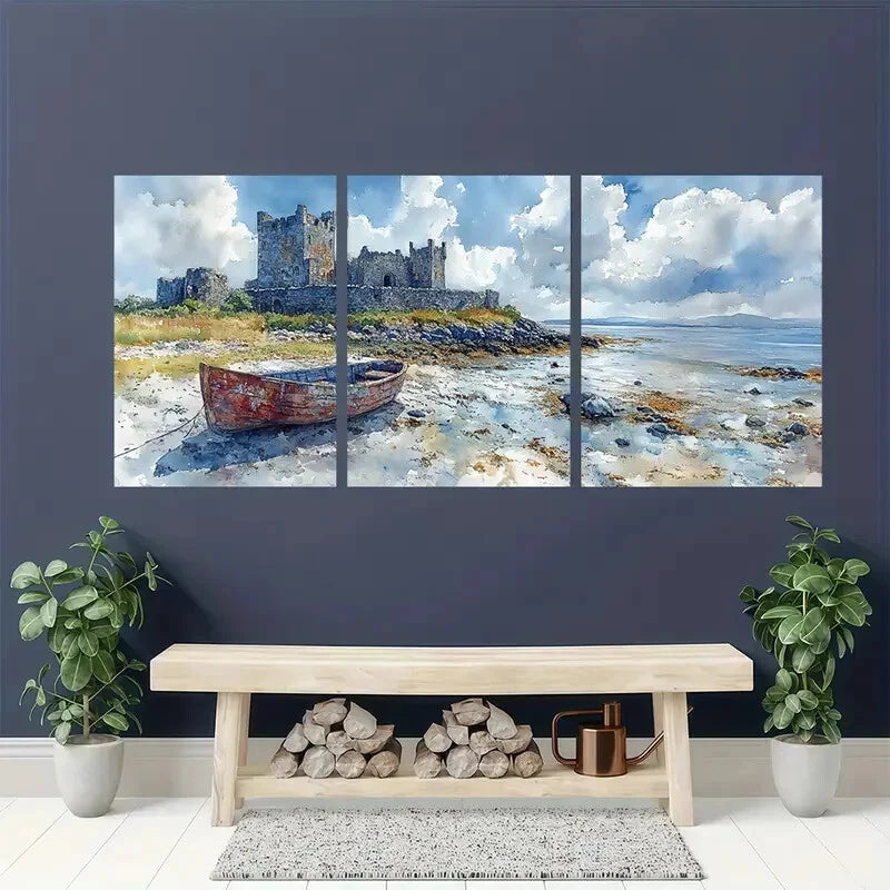 3pcs Dungaire Castle Galway Bay Ireland Watercolor Metal Print Ready to Hang Art