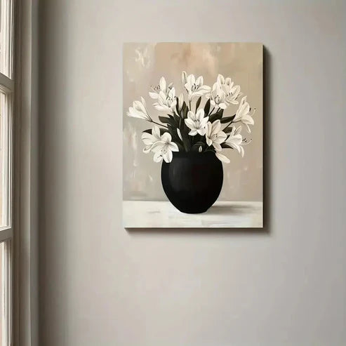 Beautiful Elegant White Lily Bouquet Painting 60x90cm Metal Print Ready to Hang