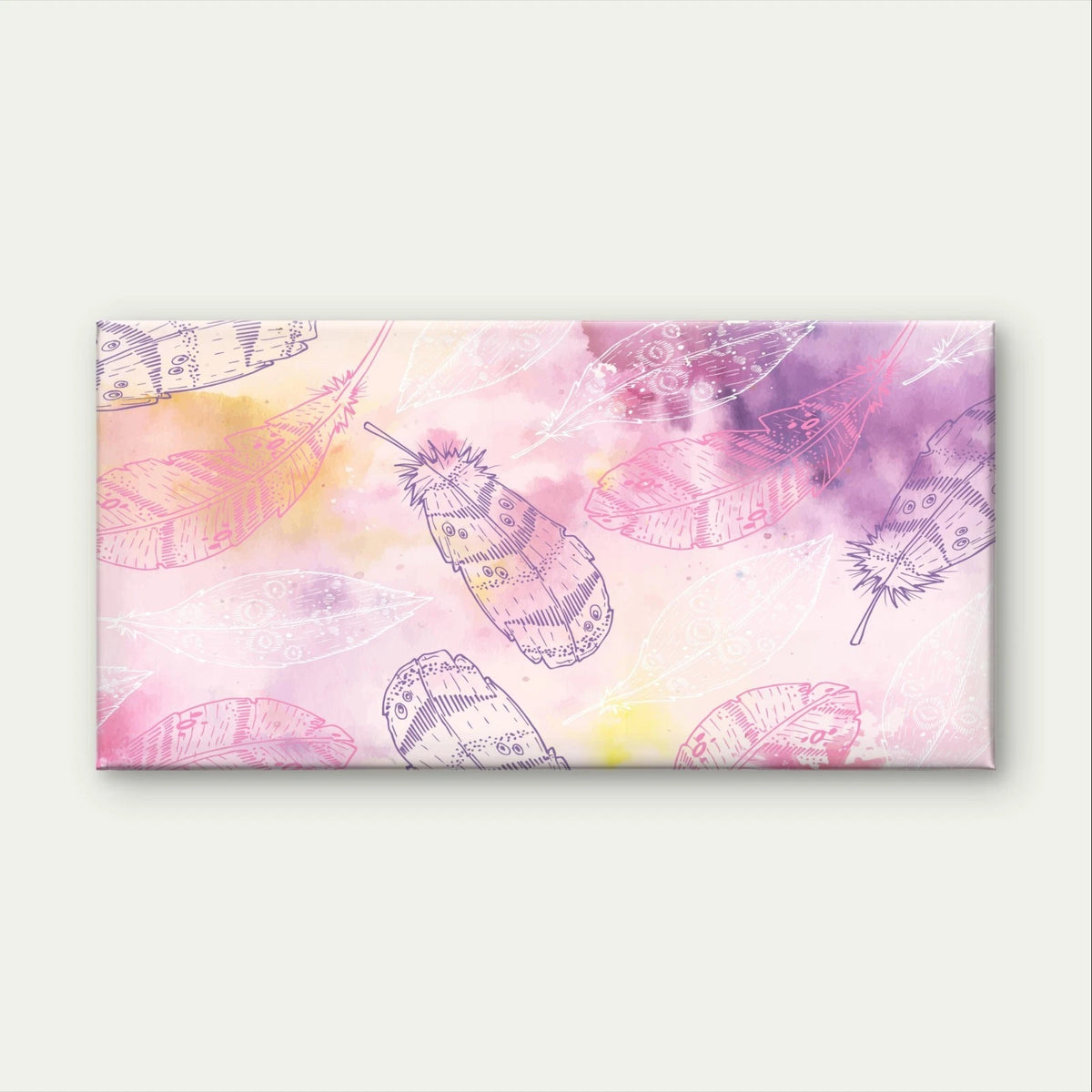 Pink Feather Watercolour Pattern Wall Art Canvas Office Home Framed 120x60cm
