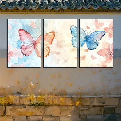 3pcs Vibrant Butterflies Illustration Metal Print Ready to Hang Art