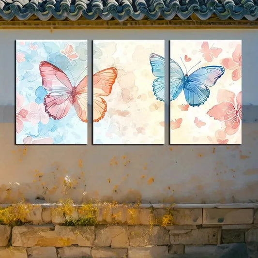 3pcs Vibrant Butterflies Illustration Metal Print Ready to Hang Art