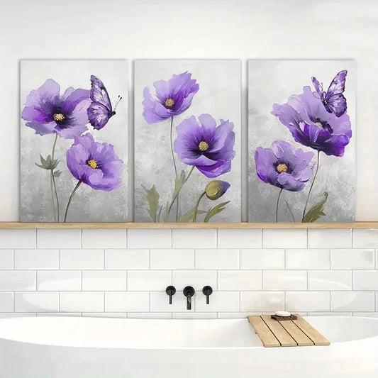 3pcs Flower Poppy Blossom Picture Painting Metal Print Ready to Hang Art