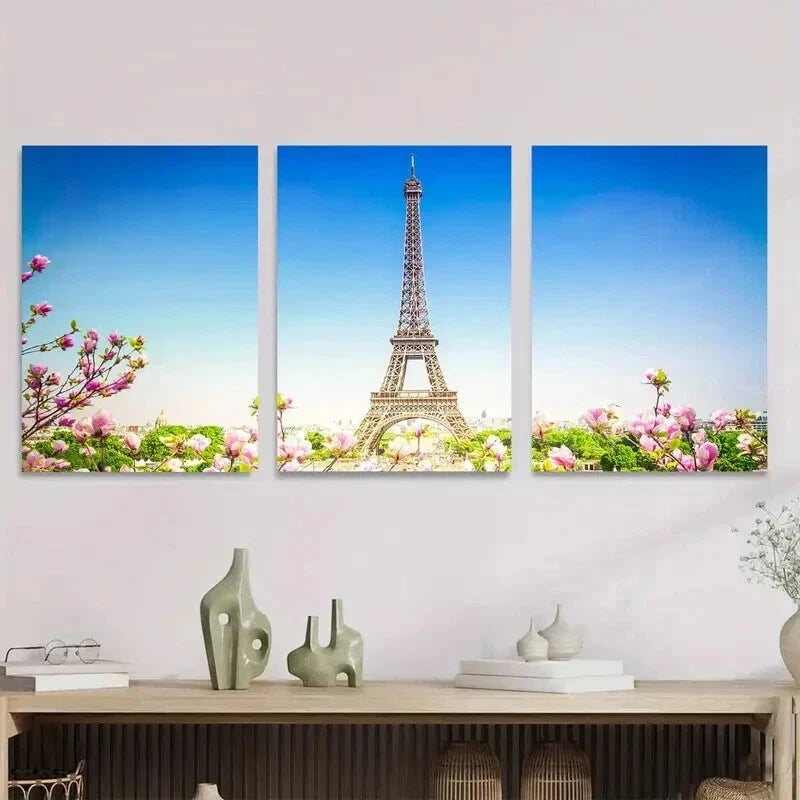 3pcs Paris Eiffel Tower Paintings Wall Art Set Canvas Framed 50x70cm - High Quality Print 100% Australian Made Wall Canvas Ready to Hang