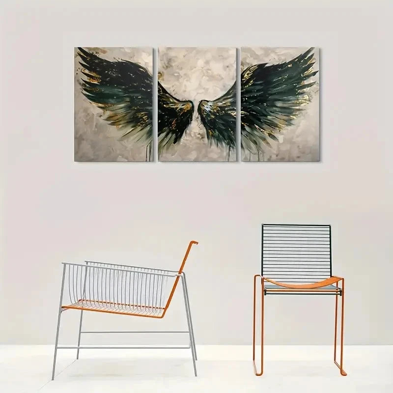 3pcs Modern Abstract Angel Wings Green Metal Print Ready to Hang Art