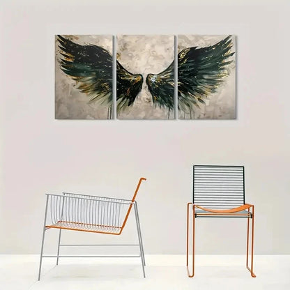 3pcs Modern Abstract Angel Wings Green Metal Print Ready to Hang Art