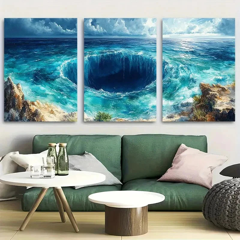 3pcs The Great Blue Hole Travel Metal Print Ready to Hang Art