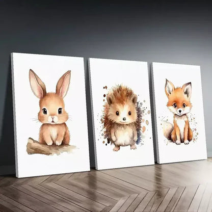 3pcs Fox, Hedgehog & Bunny Wall Art Canvas Unframed - High Quality Print 100% Australian Made Wall Canvas
