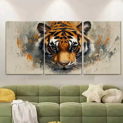 3pcs Wild Tiger Abstract Oil Painting Metal Print Ready to Hang Art
