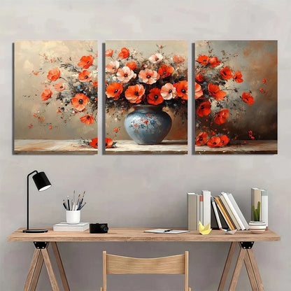 3pcs Abstract Floral And Vase Themed Metal Print Ready to Hang Art