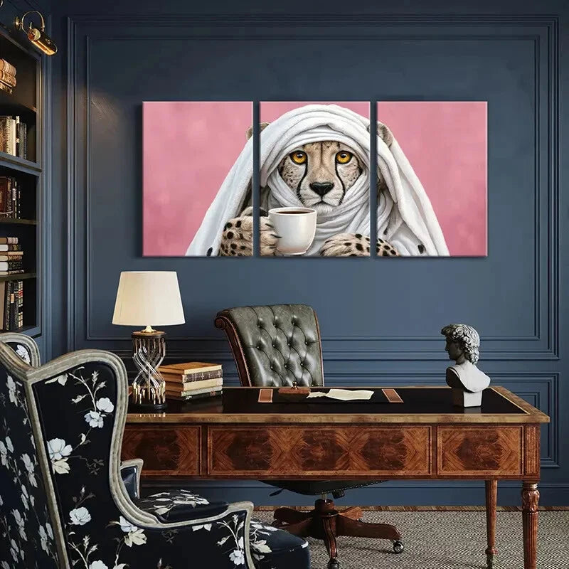 3pcs Artistic Cheetah Wrapped in Cloth Unique Metal Print Ready to Hang Art