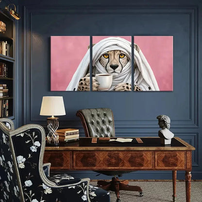 3pcs Artistic Cheetah Wrapped in Cloth Unique Metal Print Ready to Hang Art