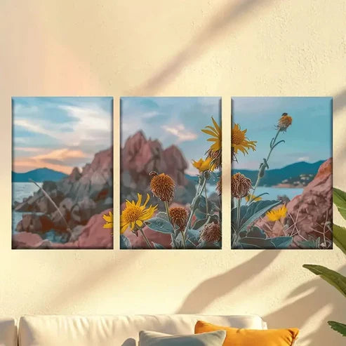 3pcs Flowers on the cliffs Wall Art Set Canvas Unframed - High Quality Print 100% Australian Made Wall Canvas