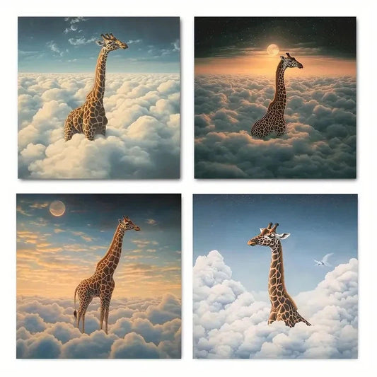 4pcs Giraffe Tree Wall Art Canvas Framed