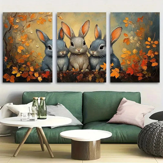 3pcs Whimsical Bunny Rabbit Family Metal Print Ready to Hang Art