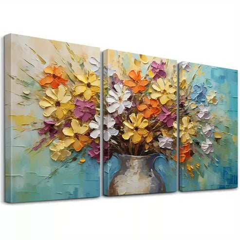 3pcs Vibrant Colorful Modern Decorative Bouquet Wall Art Set Canvas Framed 60x90cm - High Quality Print 100% Australian Made Wall Canvas Ready to Hang