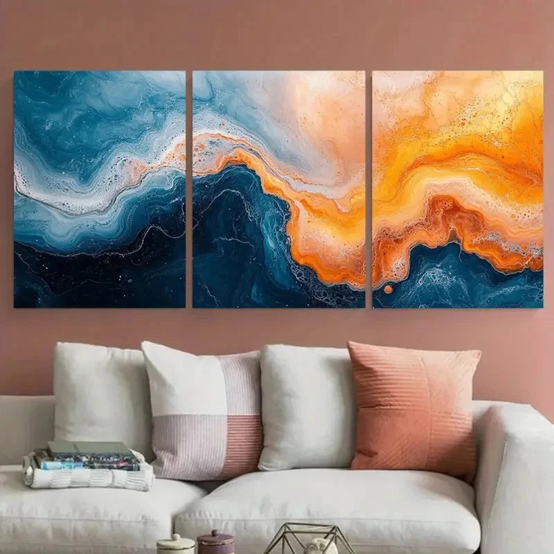 3pcs Vibrant Marbled Geometric Modern Abstract Metal Print Ready to Hang Art