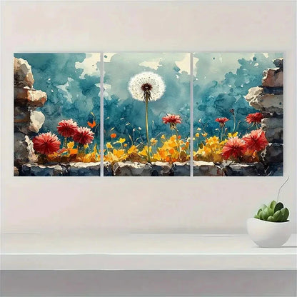 3pcs Dandelion Watercolor Painting Wildflowers Metal Print Ready to Hang Art