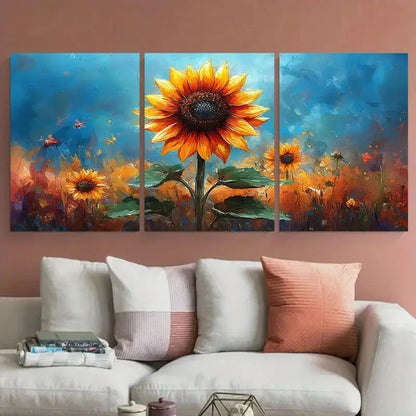 3pcs Vibrant Sunflower Watercolour Metal Print Ready to Hang Art