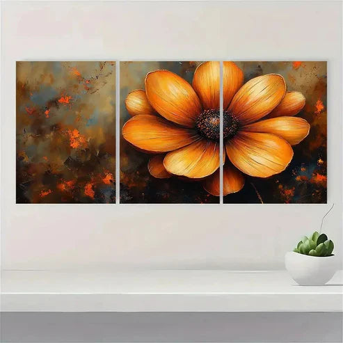 3pcs Chocolate Cosmo Flower Abstract Wall Art Set Canvas Unframed - High Quality Print 100% Australian Made Wall Canvas