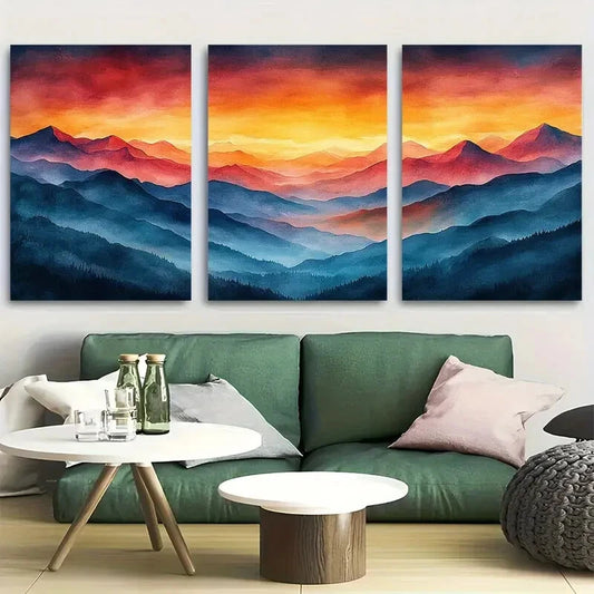 3pcs Beautiful Abstract Of Mountains And Clouds Metal Print Ready to Hang Art