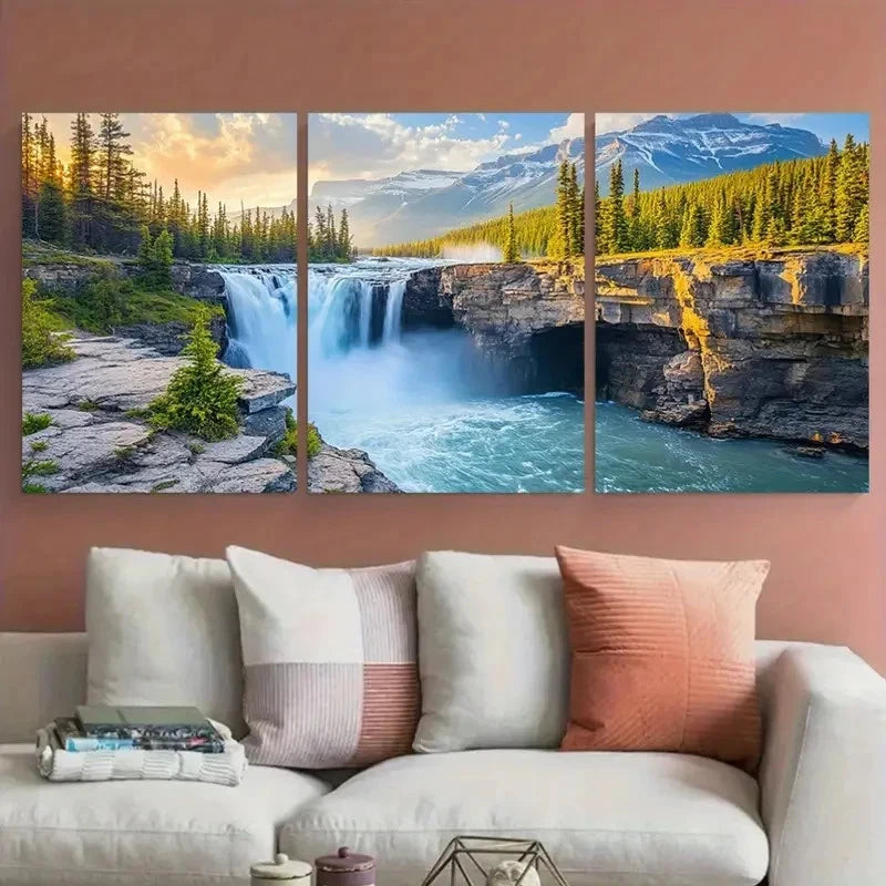 3pcs Jasper National Park Athabasca Falls Travel Metal Print Ready to Hang Art
