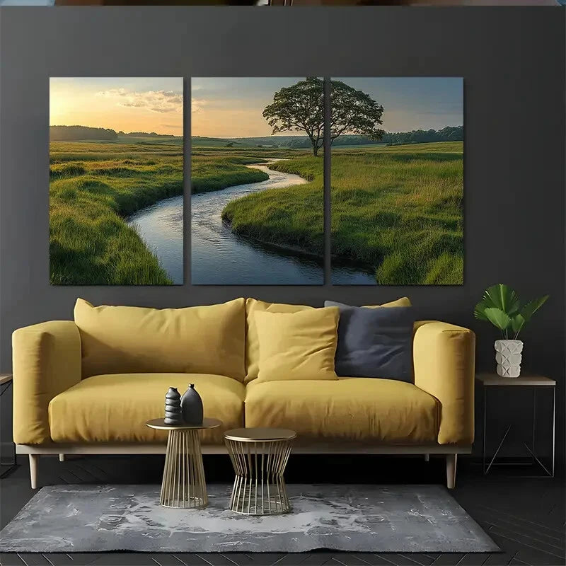 3pcs Winding River Through Countryside Perfect Wall Art Set Canvas Framed 40x60cm - High Quality Print 100% Australian Made Wall Canvas Ready to Hang