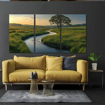 3pcs Winding River Through Countryside Perfect Wall Art Set Canvas Framed 40x60cm - High Quality Print 100% Australian Made Wall Canvas Ready to Hang