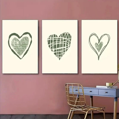 3pcs Sage Green Love Heart Vintage Art Minimal Metal Print Ready to Hang Art