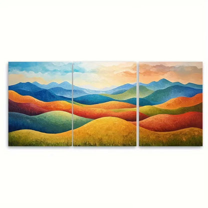 3pcs Vibrant Rolling Hill Mountain Painting Metal Print Ready to Hang Art