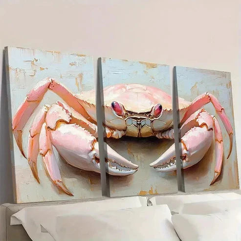 3pcs Crab Animal Painting Beige Pink EI Wall Art Set Canvas Unframed - High Quality Print 100% Australian Made Wall Canvas