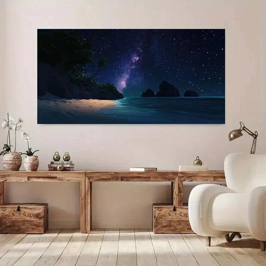 Starry Beach Night Sky wall canvas office home room framed 120x60cm - Bella Home Decor
